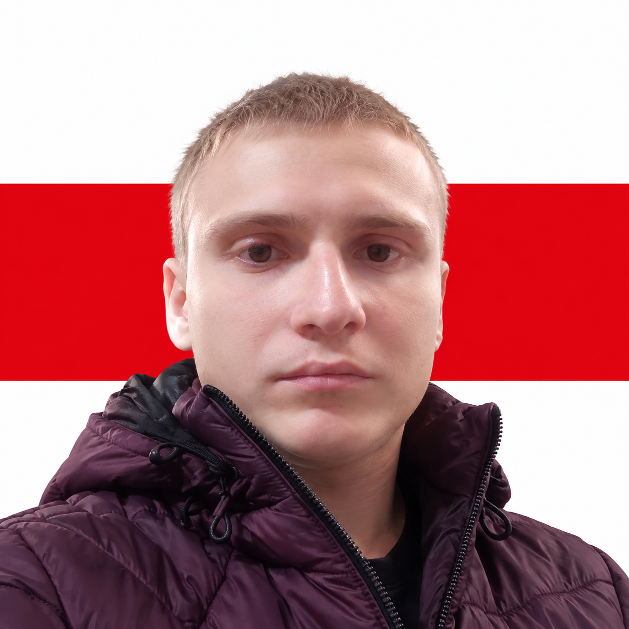 Портрет Yahor Hushcha на бело-красно-белом фоне